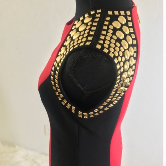 Michael Kors Dress black and red with gold studs and zipper. Size 0 worn once - Picture 9 of 10
